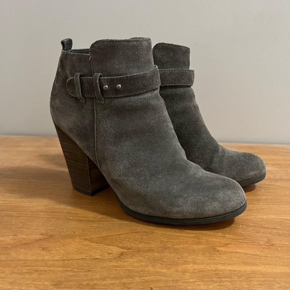 Gray suede booties